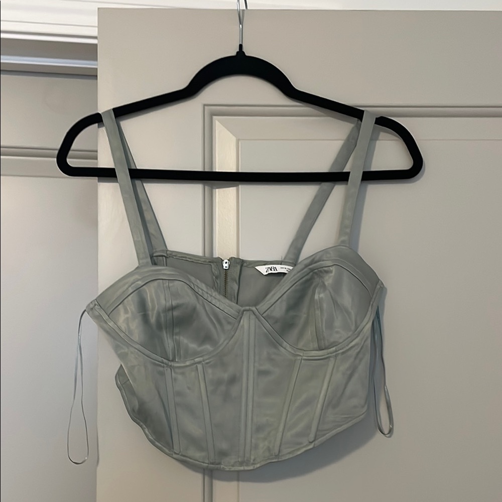 Zara Sage Green Fitted Bustier Top